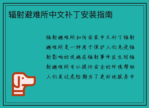 辐射避难所中文补丁安装指南